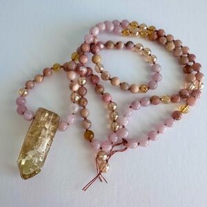 High Quality Citrine and Rose Quartz 108 hand knotted Mala